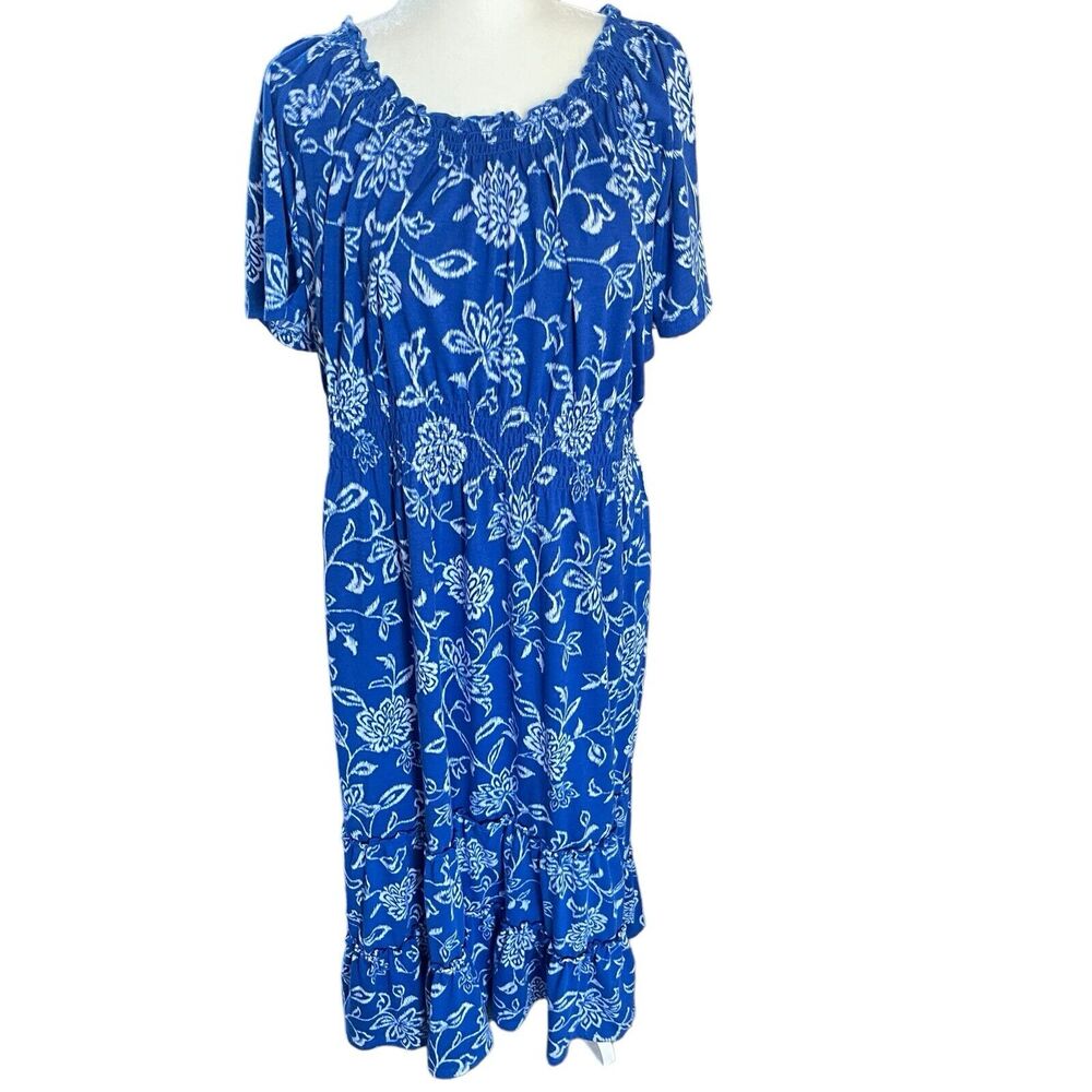 Woman Within Womens Maxi Dress Large Blue Floral Stretch Boho Mature Flowy‎